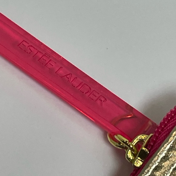 Lilly Pulitzer by Estee Lauder Pink and Lemons Zip Cosmetic Bag Gold Trim - Picture 3 of 11